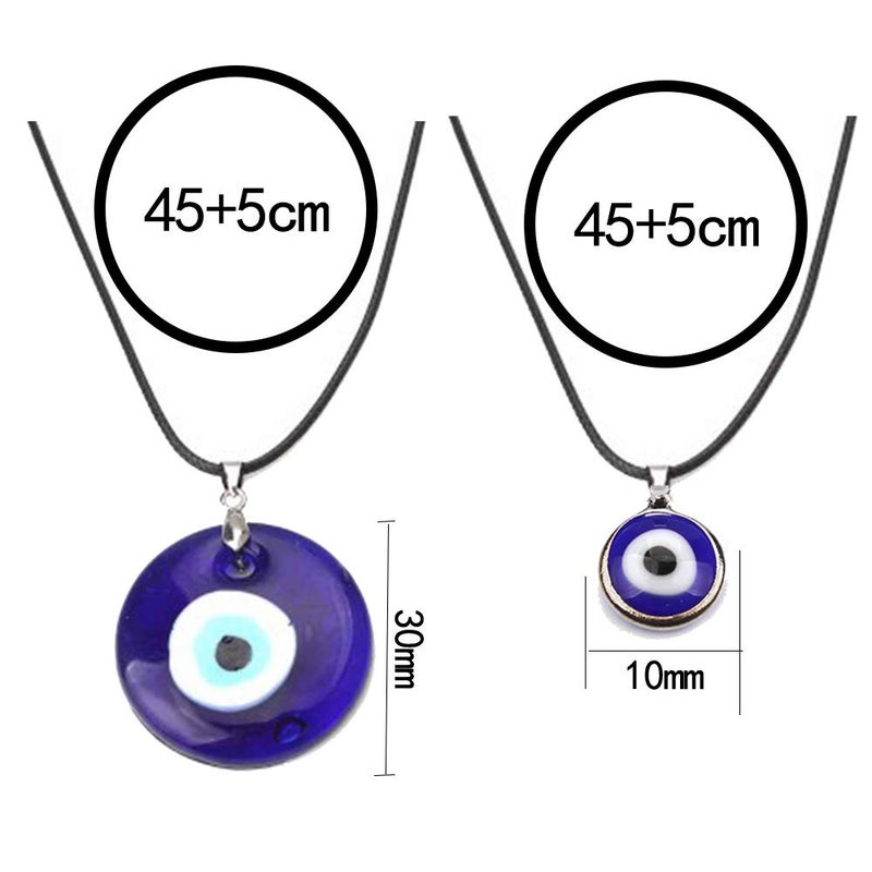 RUIZHEN Silver Leather Cord Glass Charm Evil Eye Pendant Necklace Blue Eyes Necklace (2 pieces eye cord) - Image 2